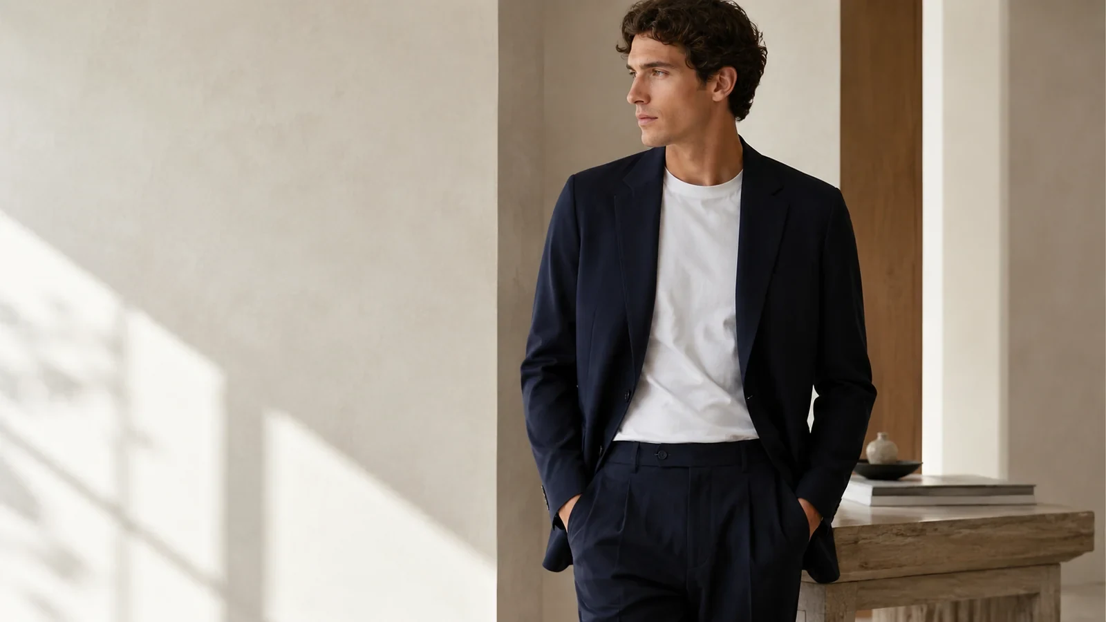 Blazer blu e T-shirt bianca Sartoria Trinchese